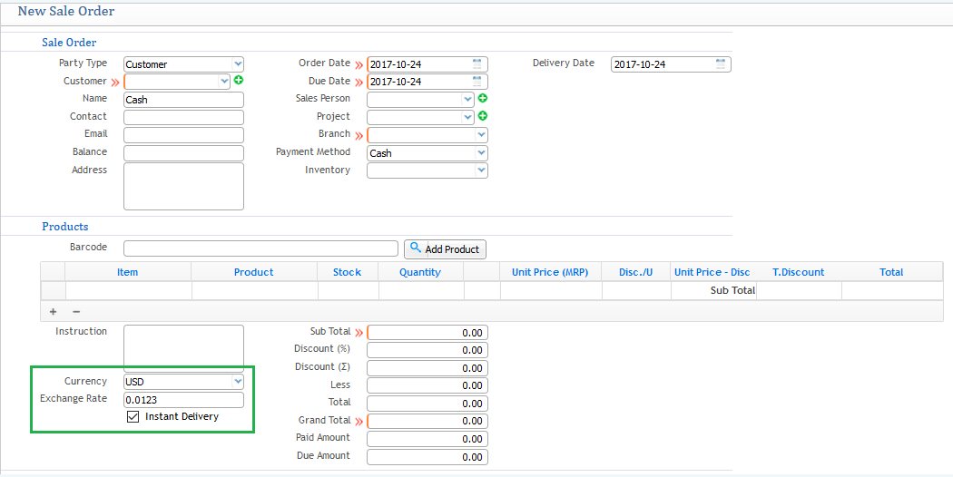 Creating a SalePurchase Order with Multi-Currency Feature